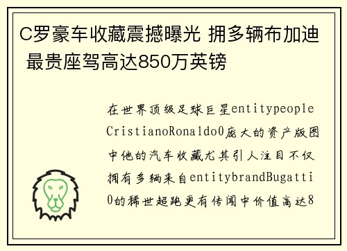 C罗豪车收藏震撼曝光 拥多辆布加迪 最贵座驾高达850万英镑
